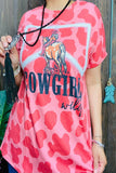 Pink leopard "COWGIRL"printed short sleeves women top XCH14369 (GS7)