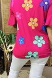 BQ15603 Sunflower mint&blue multi color printed short sleeve fuchsia women tops