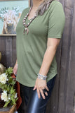 GJQ15508 Green solid color short sleeve V-neckline wholesale women tops