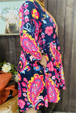 BQ15410 Paisley multi color printed 3/4 sleeve/elastic cuff side pockets women dresses