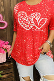 DLH14598 White leopard hearts printed short sleeve red women top