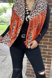 BQ13932 Leopard printed orange front &back long tassel/fringe women vest/cardigan (ES6)