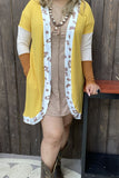 BQ15572 Leopard printed yellow/beige/tan long sleeve knitted fabric women cardigan