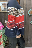 XCH15473 Leopard&block black/red multi color printed long sleeve women tops