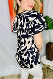 YMY15970 Black leaves printed short sleeve w/three tiers ruffle women tops