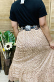 GJQ15827 brown leopard printed ruffle bottom women long skirt w/elastic waist band