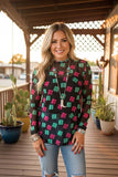 Southern Stitch Dice print sheer long sleeve women top XCH16356 IS5