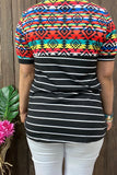 BQ11793 Striped&Aztec&Leopard multi color printed w/front pocket short sleeves women tops