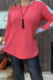 GJQ11475 Coral women top w/floral printed long sleeves (HS1)