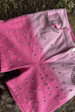 DLH13766 Tie dye Pink denim women shorts w/rhinestone and pocket IS9