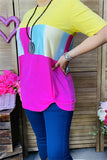 GJQ8707-2 Yellow/pink & multi color block printed short sleeve top (es7)