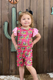 DLH1121-2 Fuchsia bull skull & horse shoe printed onesie w/ruffle sleeves wholesale