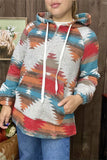 XCH15212 Aztec multi color printed w/string&front pockets long sleeve women sweater/hoodie