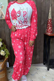 DLH15442 Christmas holiday "Just A girl who loves Christmas "w/tree& snowflake printed pajamas set long sleeve top& pant for women