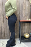 S012 Scratch broken on knee long&bell bottom black women jean pants