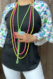 GJQ12510 Cactus multi color printed  black block raglan 3/4 bell sleeves women tops