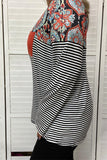 YMY10271 White/black striped/paisley multi color printed long sleeve top w front orange pocket(ES7)