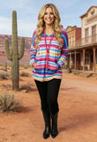 Multi color serape long sleeve women hoodie top/pocket XCH10479  (FS9)