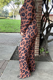 BQ15604 Black&brown leopard printed long sleeve top&pant 2pcs tan women set