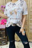 XCH14648 "A COWBOY" heart & arrow leopard printed short sleeve women top