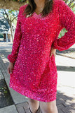 XCH15620 Fuchsia long sleeve w/sequin women dresses