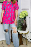 BQ13162  Fuchsia cactus printed short sleeve women tops