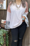 BQ13928 Leopard/ Coral sequin bell raglan long sleeve women light pink blouse  (DS2)