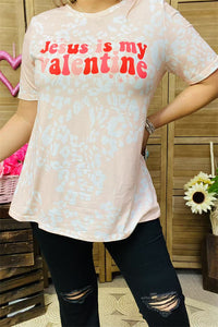 XCH14682 "Jesus is my valentine" pink leopard printed women top w/short sleeve