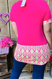 YMY9183 Fuchsia/snake pattern printed top w/sequin double pockets short sleeves women top (FS7)