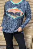 XCH14354 BULL,LEOPARD PRINTED LONG SLEEVE TOP (CS9)