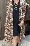 XCH15614 Tan/brown leopard printed long sleeve women cardigan