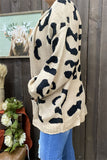 MY15287 Black leopard printed beige color long sleeve/tighten cuff knitted fabric women sweater/cardigan