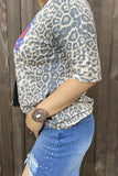 DLH10800-2 Leopard printed short sleeve top w/bandanna, cowboy hat & boot print