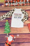 DLH2670 "BUFFALO PLAID LEOPARD BLUE JEANS" &  Leopard Print Raglan sleeve Top (A7S9)
