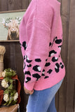 MY15400 Black&White leopard printed pink solid color long sleeve w/tighten cuff women sweater/cardigan