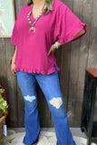 GJQ15661 Plum Bell w/ruffle short sleeve  loose women blouse