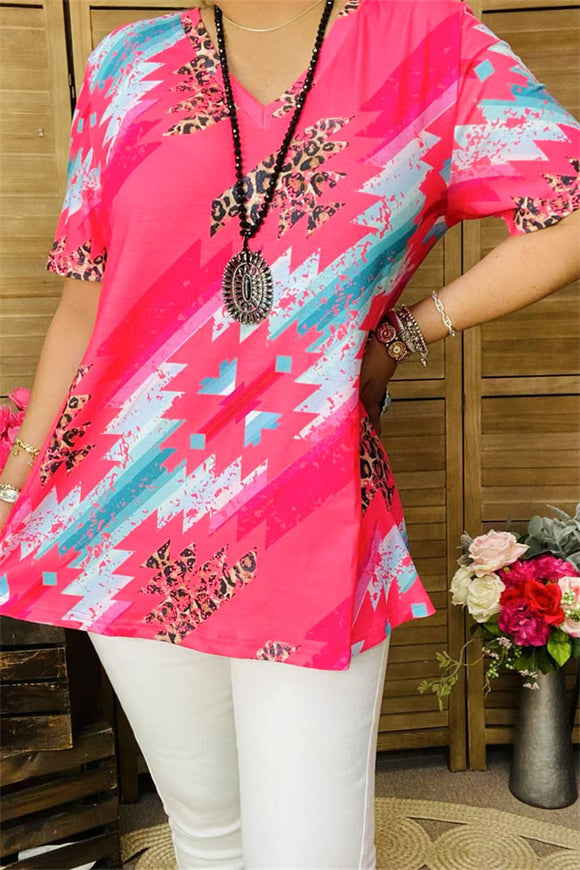 Women's wholesale clothing cheap price Leopard & Aztec printed women tops XCH13682-2