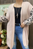 MY15300 Light pink knitted long sleeve/tighten cuff leopard printed wholesale women Sweater/cardigan