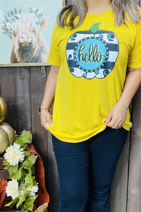 DLH9900 HELLO Pumpkin printed short sleeve ginger women t-shirt IS7