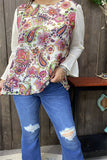 BQ15284 Paisley multi color printed white chiffon/ruffle long sleeve women tops