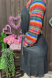 DLH12143 Black & Serape leopard heart printed raglan long sleeve women dress w/side pockets