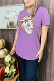 DLH9804 Purple Halloween mouth printed short sleeve women tops wholesale IS6