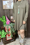 YMY11950-1 Solid olive green long sleeve dress w/pockets (AS15)