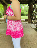 XCH14851 Fuchsia leopard printed turquoise v-neckline&armhole line tank top for women