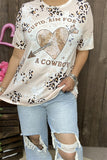 XCH14648 A COWBOY heart & arrow leopard printed short sleeve women top