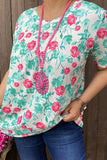 GJQ14533 Pink & Turquoise floral printed short sleeves women tops w/elastic bust (ES3)