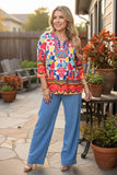 Chic abstract patterns 3/4 sleeve women's boutique top Southern Stitch HQ17393 DS9