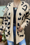 MY15287 Black leopard printed beige color long sleeve/tighten cuff knitted fabric women sweater/cardigan