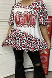 XCH14606 LOVE leopard multi color printed short sleeve women top/T-shirt