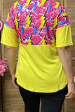 GJQ8866 Lightning yellow multi  color printed short sleeve women tops